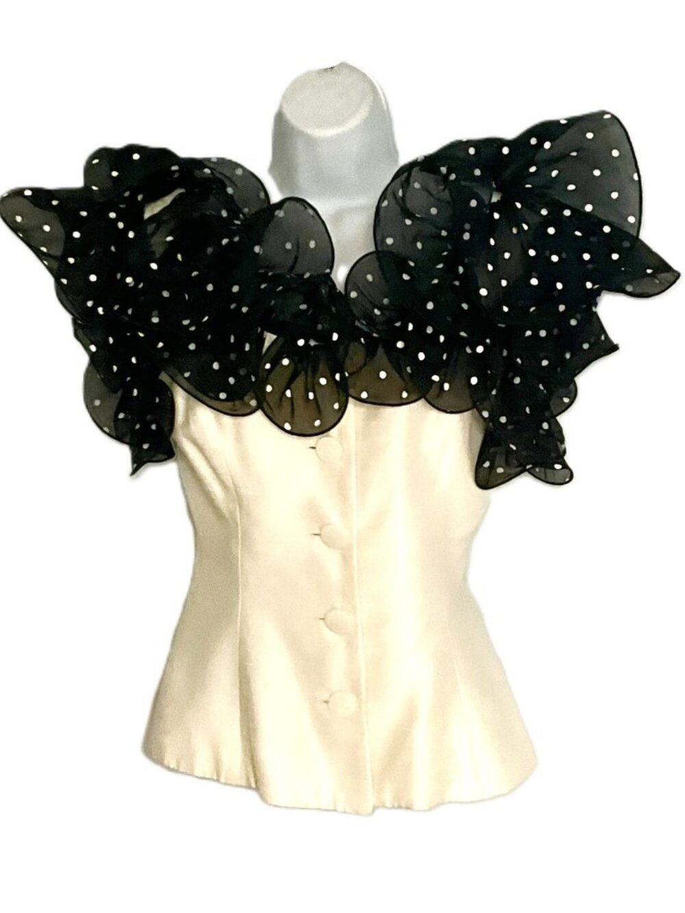 Gilda Polka Dot Organza Ruffle Trim Peplum Vest Top Size 4 USA